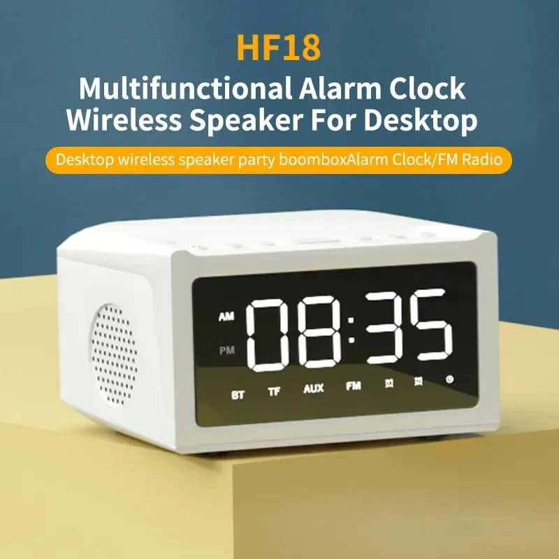 Alto-falante bluetooth de carregamento sem fio hf18w com rádio fm display led despertador 3 em 1 multifuncional reprodutor de música digital hifi