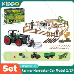 Farmer Harvester Car Model 1/24 Engineering Car Tractor Toy Model Sliding Farm Vehicle Car Diecast Simulation Toys for Boy Gifts