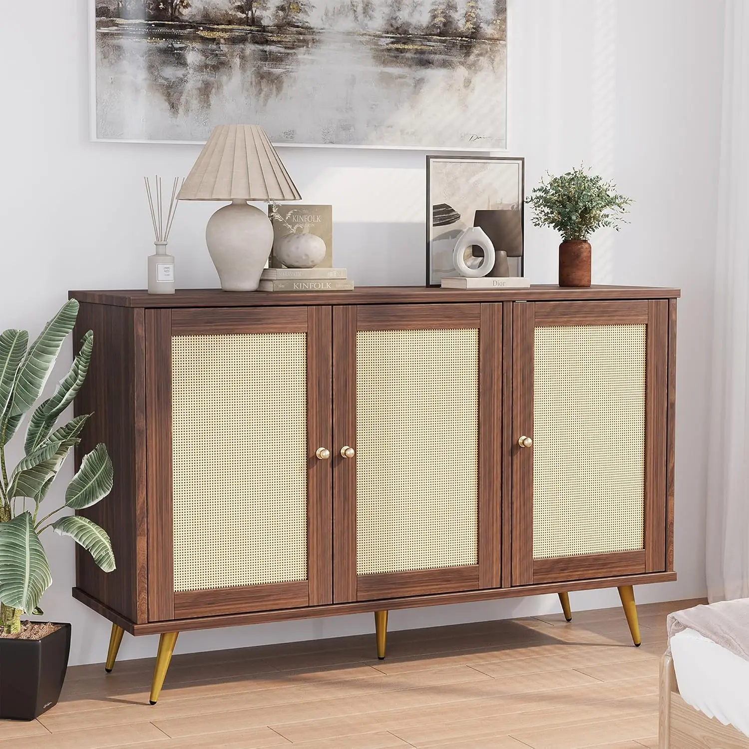 

Large Rattan Storage Cabinet with Modern Design, Multifunctional Sideboard for Living Room and Dining Room