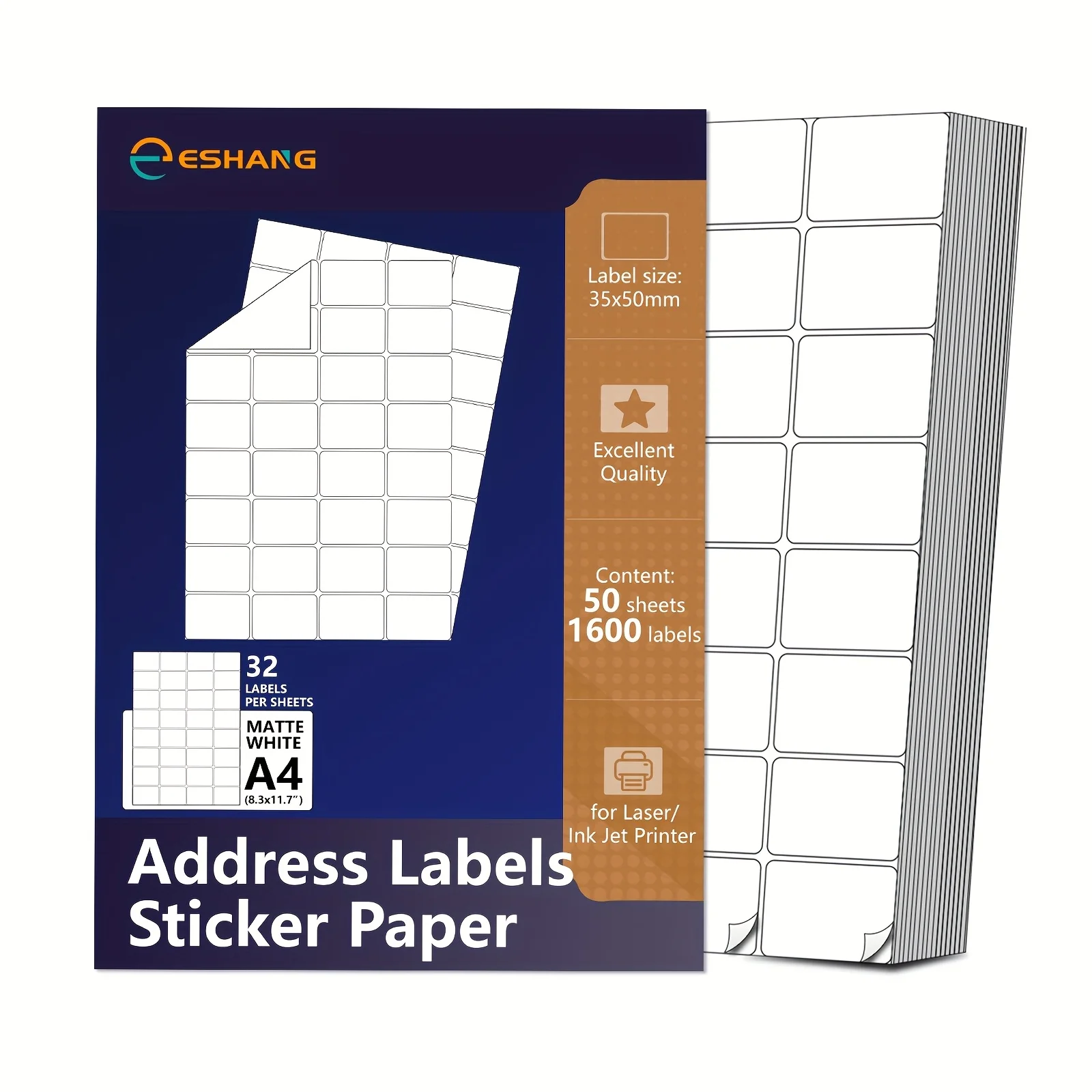 ESHANG Etichette per indirizzi Carta adesiva per stampante laser/a getto d'inchiostro Etichette postali A4 Bianco 56 per/32 per foglio
