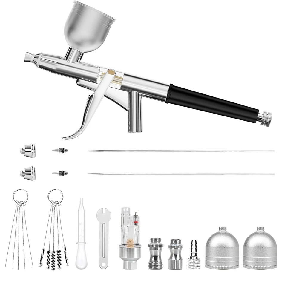 

ABKW-For Painting, Cake Decor Airbrush Kit, Includes 0.2, 0.4& 0.5 Mm Needle/Cleaning Set Air And 2 1/3 Oz Fluid Cup