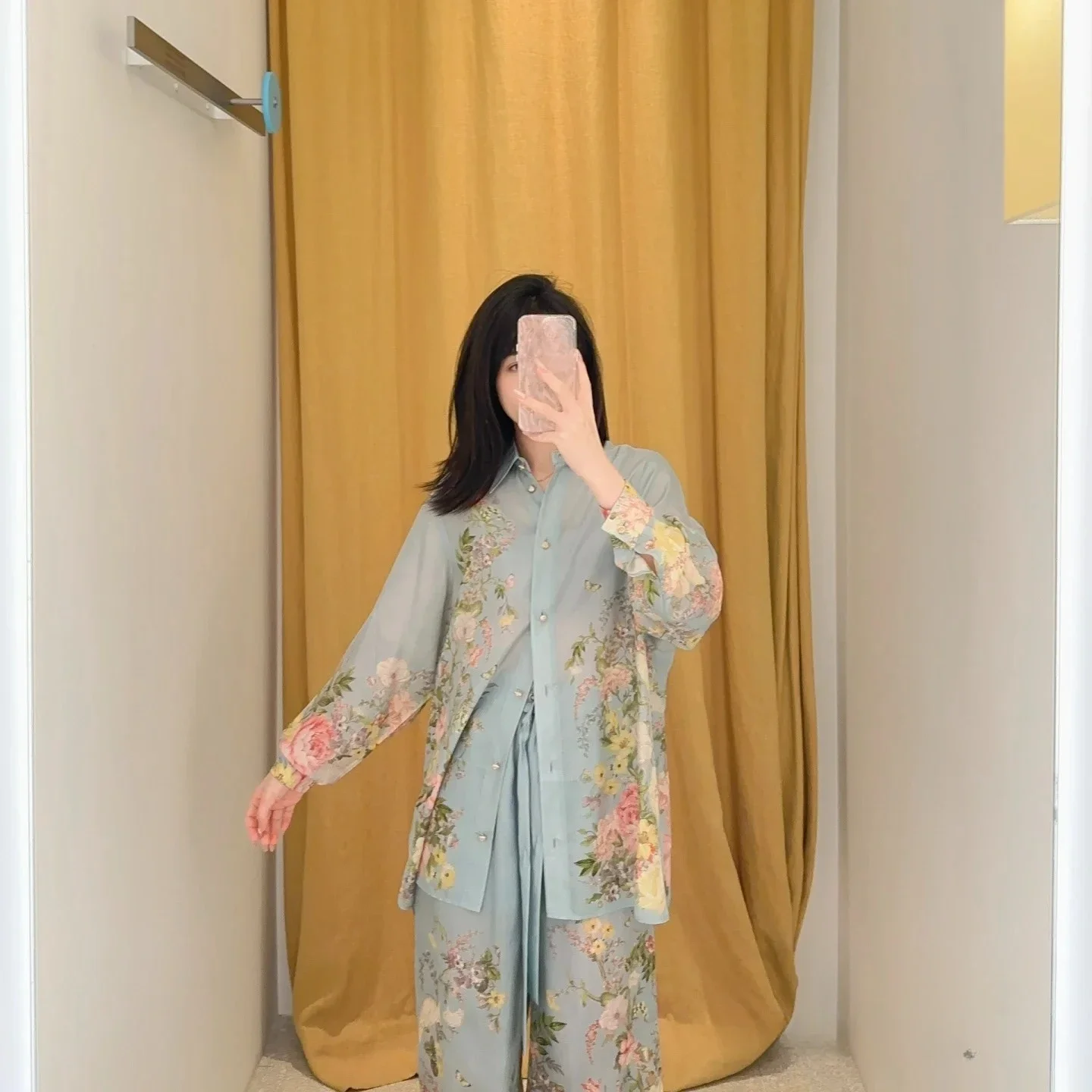 Z 2024 Australia Station Spring/Summer New Advanced Silk Cotton Printed Wide Leg Pants Set Elegant Set Women's Two Piece Set