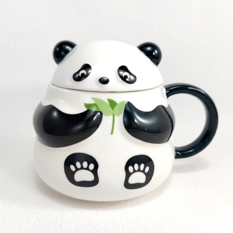 Cute Panda Ceramic Mug with Cover High Beauty Coffee Cups Creative Office Drinking Cup Breakfast Milk Mugs Couple Holiday Gift