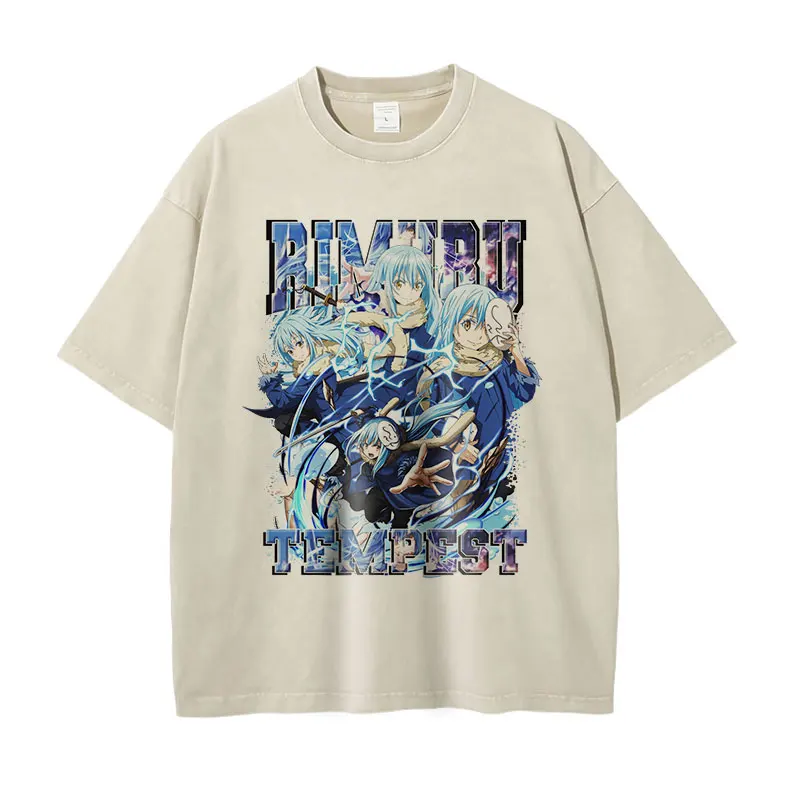 Anime That Time I Got Reincarnated as a Slime T Shirts Streetwear Vintage Washed Rimuru Tempest T-shirt Oversized Tops Tees Men