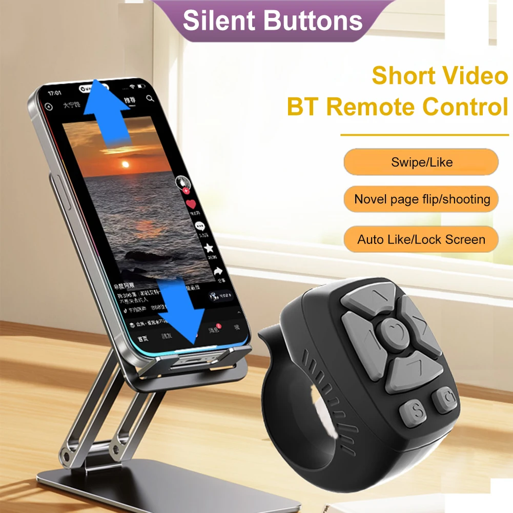 7 Keys Scrolling Ring Finger Shutter Fingertip Wireless Remote Control for TikTok Bluetooth Page Turner Scroller for Android iOS