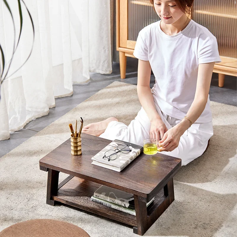 Mesa pequeña Tatami de madera maciza, mesa de té japonesa para el hogar, mesa plegable para balcón, ventana salediza, mesa de centro pequeña