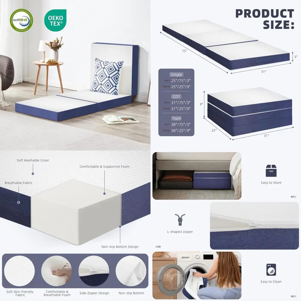 

Portable 4-Inch Inflatable Foam Mattress with Breathable, Washable Cover - Ideal for Floor, Guest Room, Yoga, Travel, Camping, 7