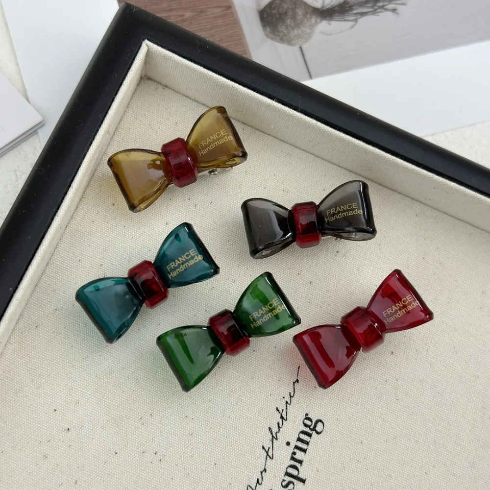 Minimalist New Acetic Acid Bow Hair Clip Transparent Cute Gold Label Mini Duckbill Clip Hairpin Side Bangs Hair Clip