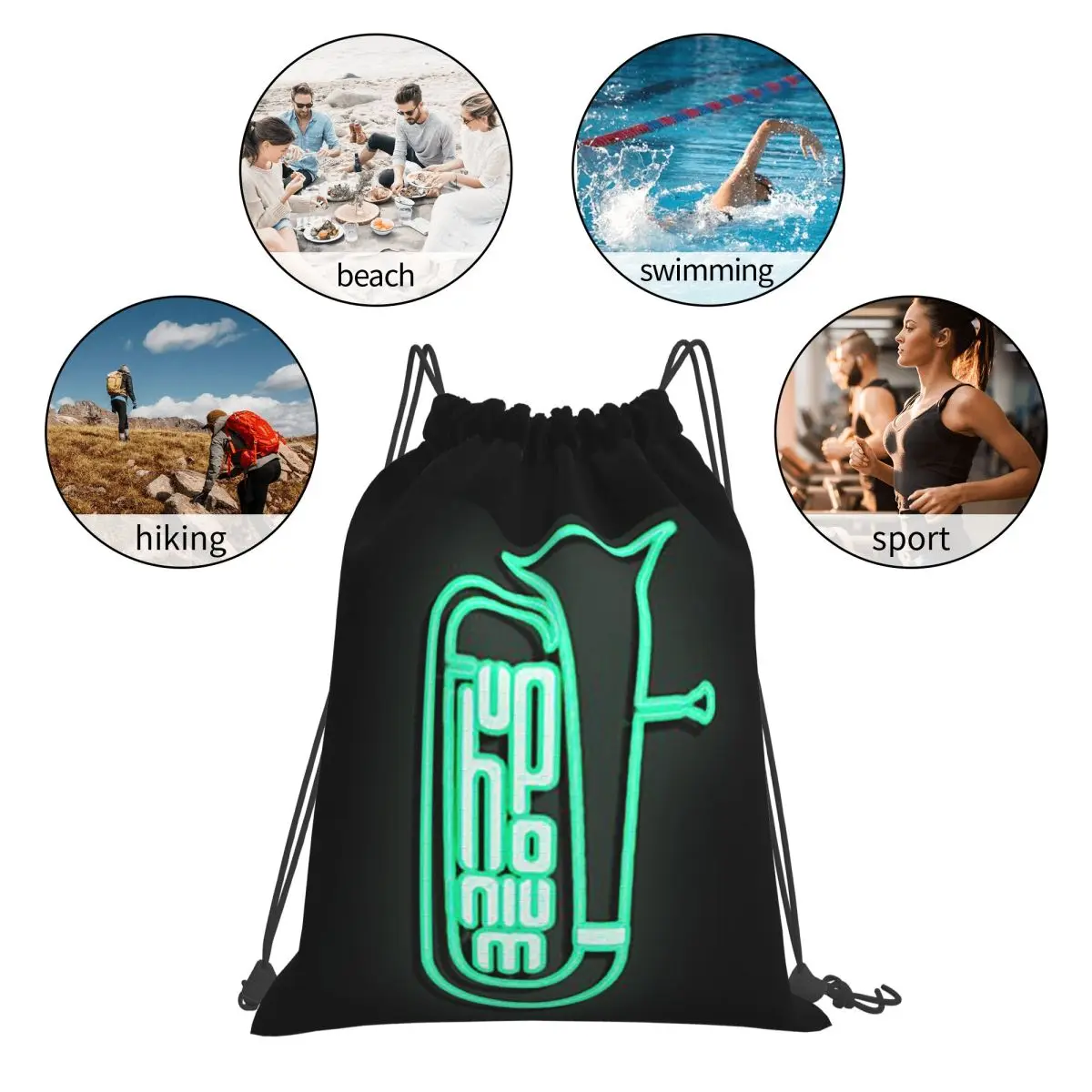 Neon Euphonium Backpacks Casual Portable Drawstring Bags Sports Bag Book Bags For Travel Students