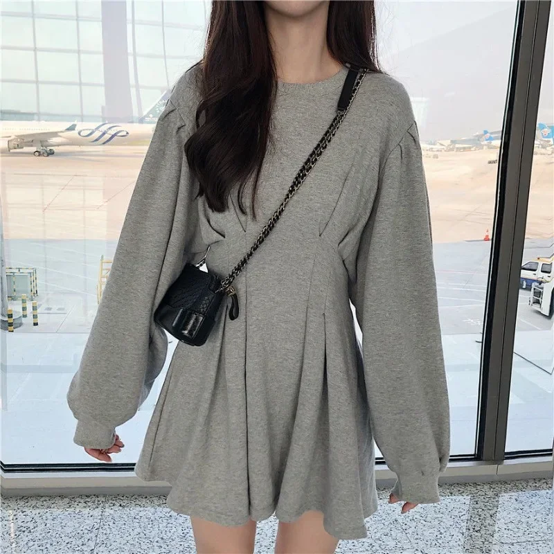 Dress Women School Waist Up Long Sleeve Vestido Y2k Casual Harajuku Lovely Girls Newest Mini Daily Popular Spring O-Neck Dresses