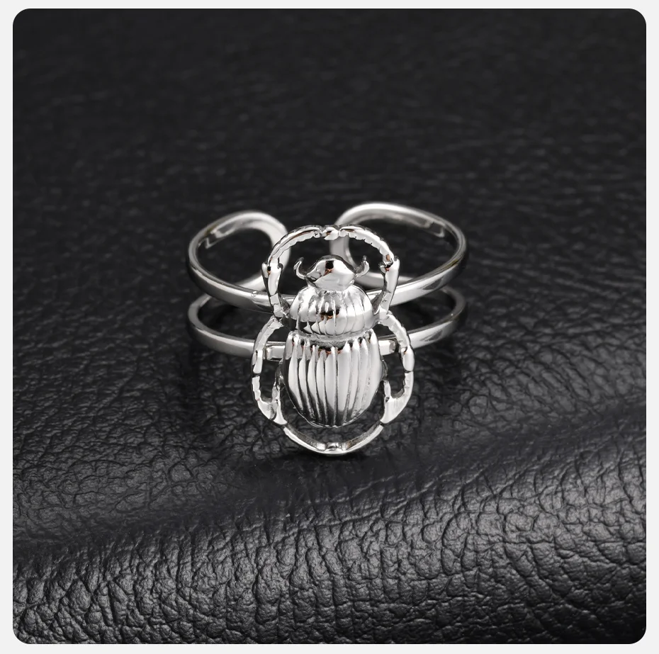 Vnox Ägyptischer Skarabäus Offener Ring, Versilberter Mehrschichtiger Statement-Fingerring, Gotischer Insektenschmuck für Männer und Frauen als Partygeschenk – Detail 5