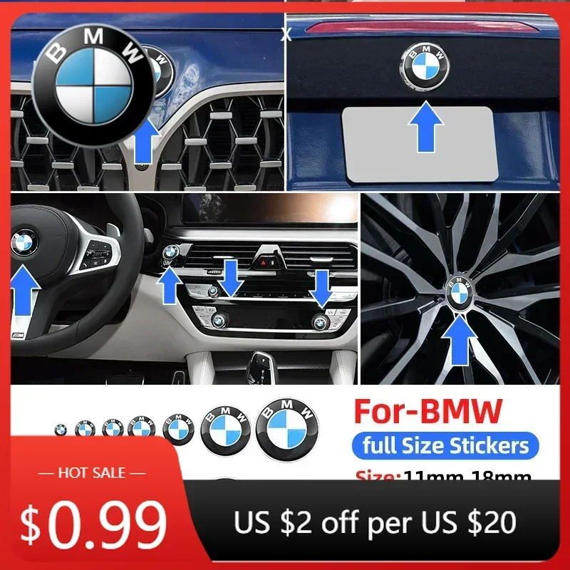 Наклейки-эмблемы на колесные диски и руль для BMW (11, 18, 20, 25, 29, 45, 56, 60, 65, 68, 78 мм) из эпоксидной смолы/алюминия