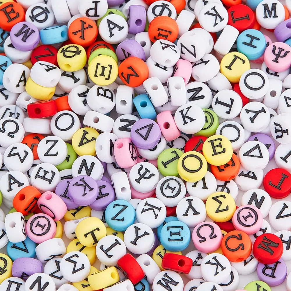 مجموعات صنع الأساور المطاطية ذات الخرز الأبجدية اليونانية مع خيط كريستال مرن واضح لصنع المجوهرات طقم أساور قلادة ذاتية الصنع