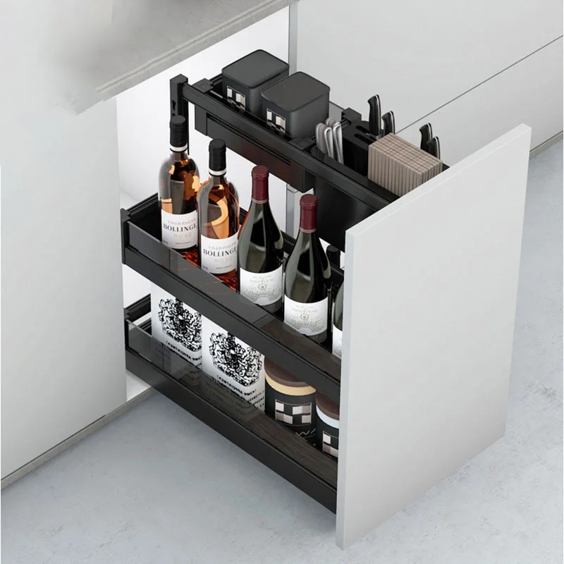 Kitchen Cabinets Pull Baskets Seasoning Pull Baskets Double-layer Sliding Drawers Kitchen Storage and Sorting Dishes Pull Basket