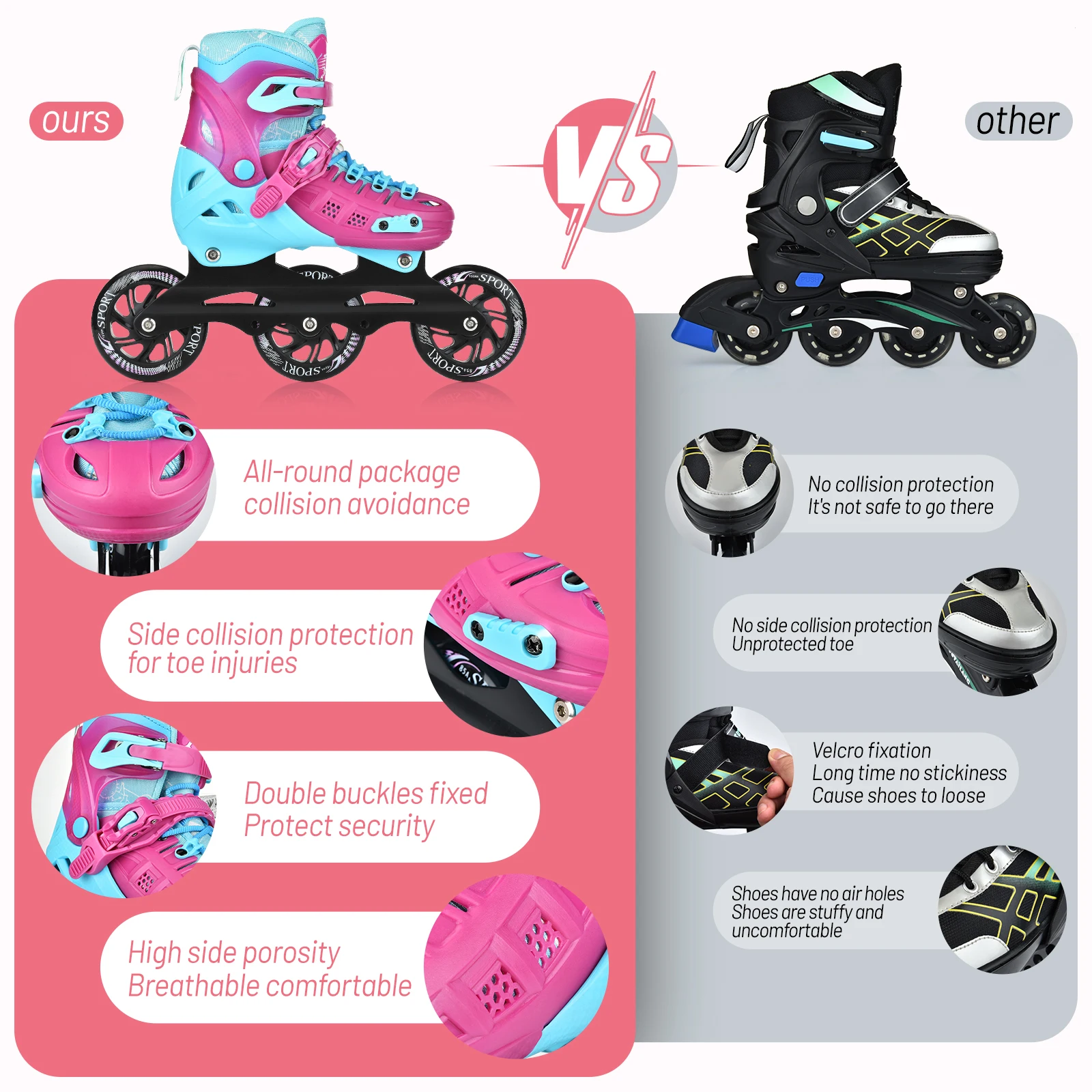 Atacado ao ar livre crianças moda estilo grande rosa vermelha quatro rodas sapatos de patinação em linha