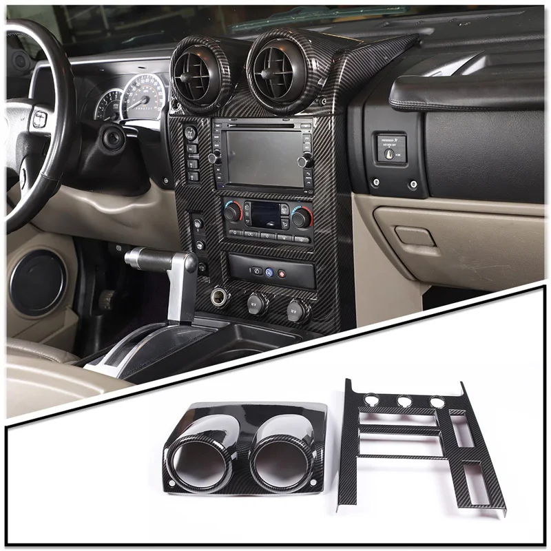 For Hummer H2 2003-2007 central control panel Automobile central control decorative panel ABS carbon fiber pattern 2pcs