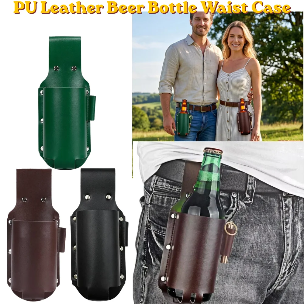 Drink Carrier Multi Color Sturdy Sewing Waist Holding Wearable PU Leather Construction For Beach Bar Gathering Beer Bottle Case