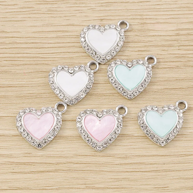 Tusember 10 Stück Exquisite Silberfarbene CZ-Kristall-Herzanhänger für Ohrhänger, Halsketten und Schmuckherstellungszubehör – Detail 14