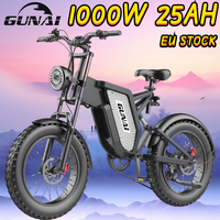 GUNAI Electric Ebikes 1000W Brushless Motor 20 Inch Fat Tire Adult 200KG Load 7 speed 48V 25Ah Battery Off-Road Mountain Bicycle