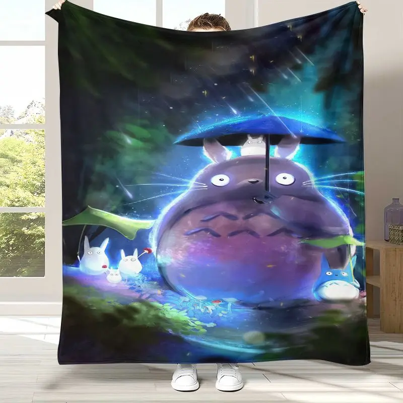 Kawaii T-Totoro Cat Bus Cartoon Flannel Throw Blanket,Cozy Warm Blanket for Bed,Sofa,Living Room,Picnic,Camping,Home Decor,Gift
