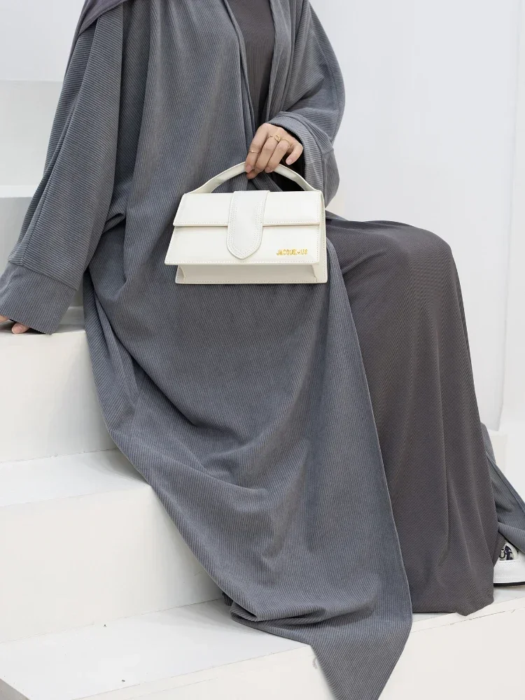 Autumn Winter Corduroy Muslim Abaya for Women Eid Dress Cadigan Long Robe Saudi Arabic Abayas Kaftan Vestidos Morocco Caftan