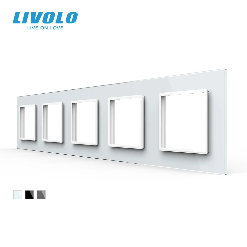 

New Livolo EU Standard Luxury 3colors Crystal Glass Switch Panel, 364mm*80mm, ,Quintuple Glass Panel for Wall Socket C7-5SR-11