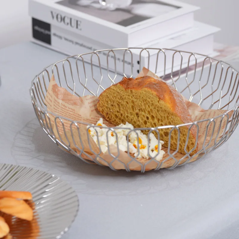

Light luxury simple stainless steel fruit basket living room household coffee table ornament stainless steel storage basket brea