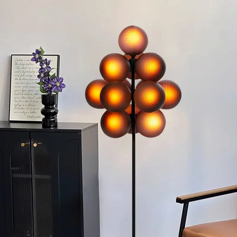 

Modern Vintage Grape Cluster Design Glass Beads Floor Lamp Elegant High End Decorative Standing Light for Living Room Sofa Side