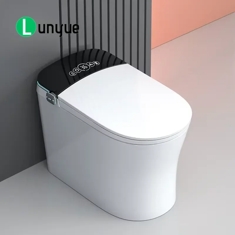 CUPC Certified Black Floor to Ceiling Smart Electric Ceramic Toilet with Silver Automatic Flush and Motion Control for Modern