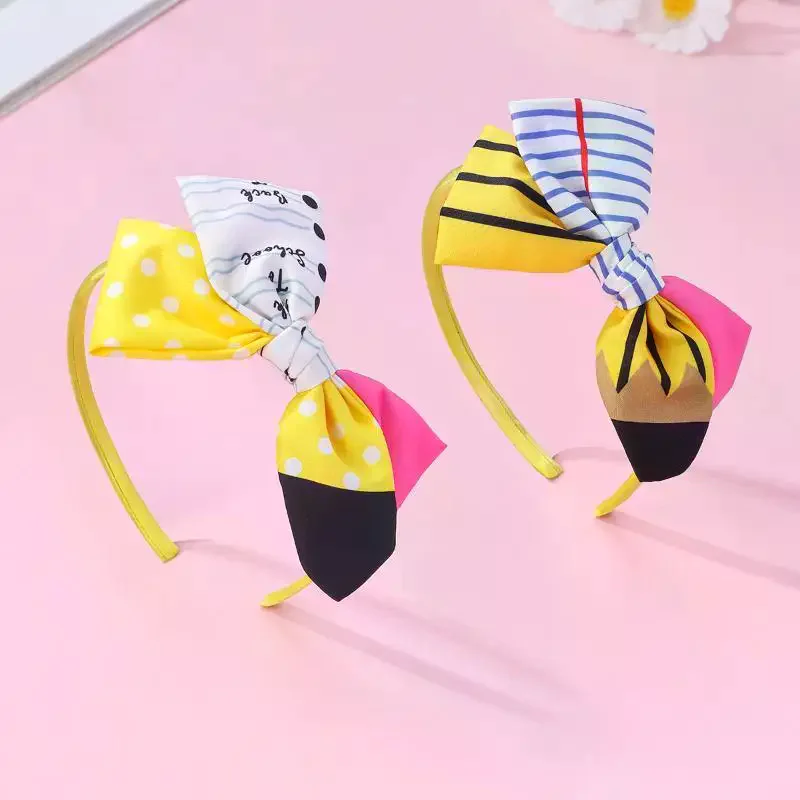 Pencil Bow Hair Clips Cute Letter Hair Ropes Eco-friendly Fabric Hair Accessories for Girls Back To School Use