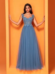 XUIBOL Elegant Sexy Backless Blue Tulle Bridesmaid Dress Luxury Long Women Wedding Party Prom Cocktail Dresses Gowns