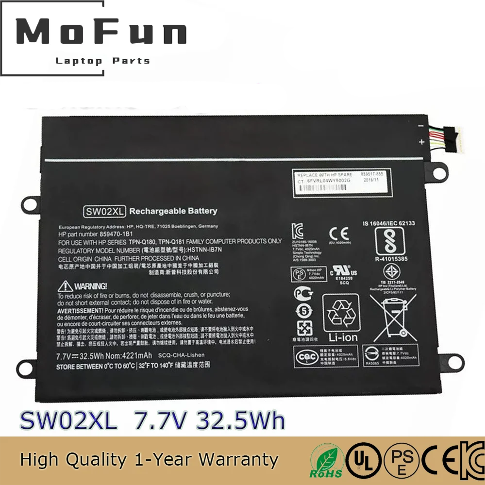 

Оригинальный аккумулятор SW02XL для ноутбука HP X2 10-p003ng 210 G2 TPN-Q180 2ICP3/82/111 859470-121 859470-1B1 859470-421 859517-855