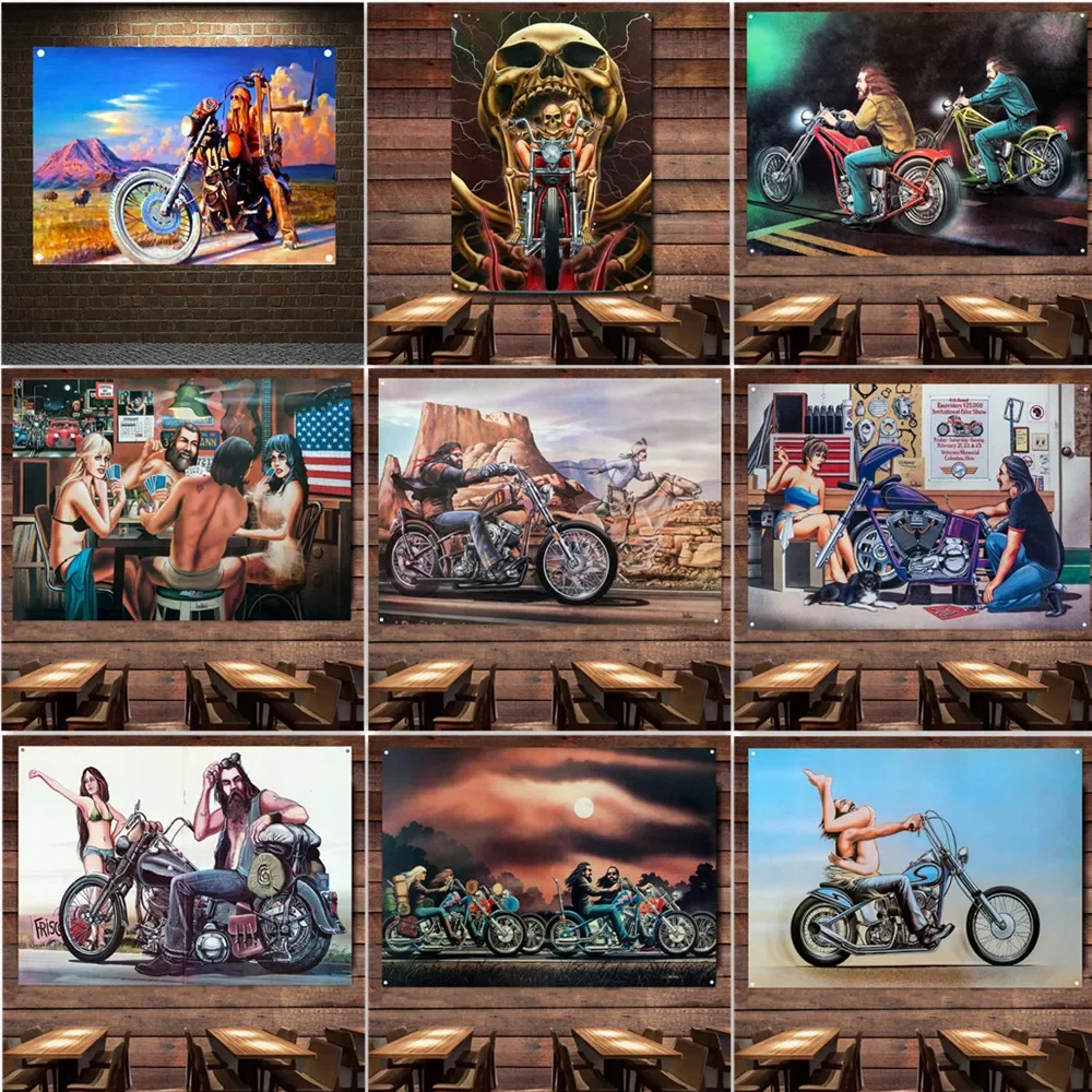 Easy Rider Vintage Motorcycle Poster Wall Flag For Garage Biker Art Banner Motor Repair Shop Gas Station Home Decor Tapestry