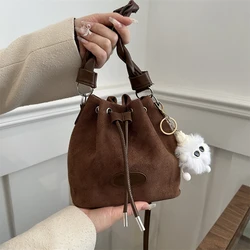 Fashion Drawstring Solid Color Large Capacity Single Shoulder Bucket Bag