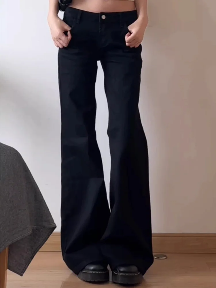 Normcore Y2K pantalones vaqueros negros holgados lavados Vintage Casual minimalista pantalones Grunge cintura alta Color sólido calle Retro Jeans