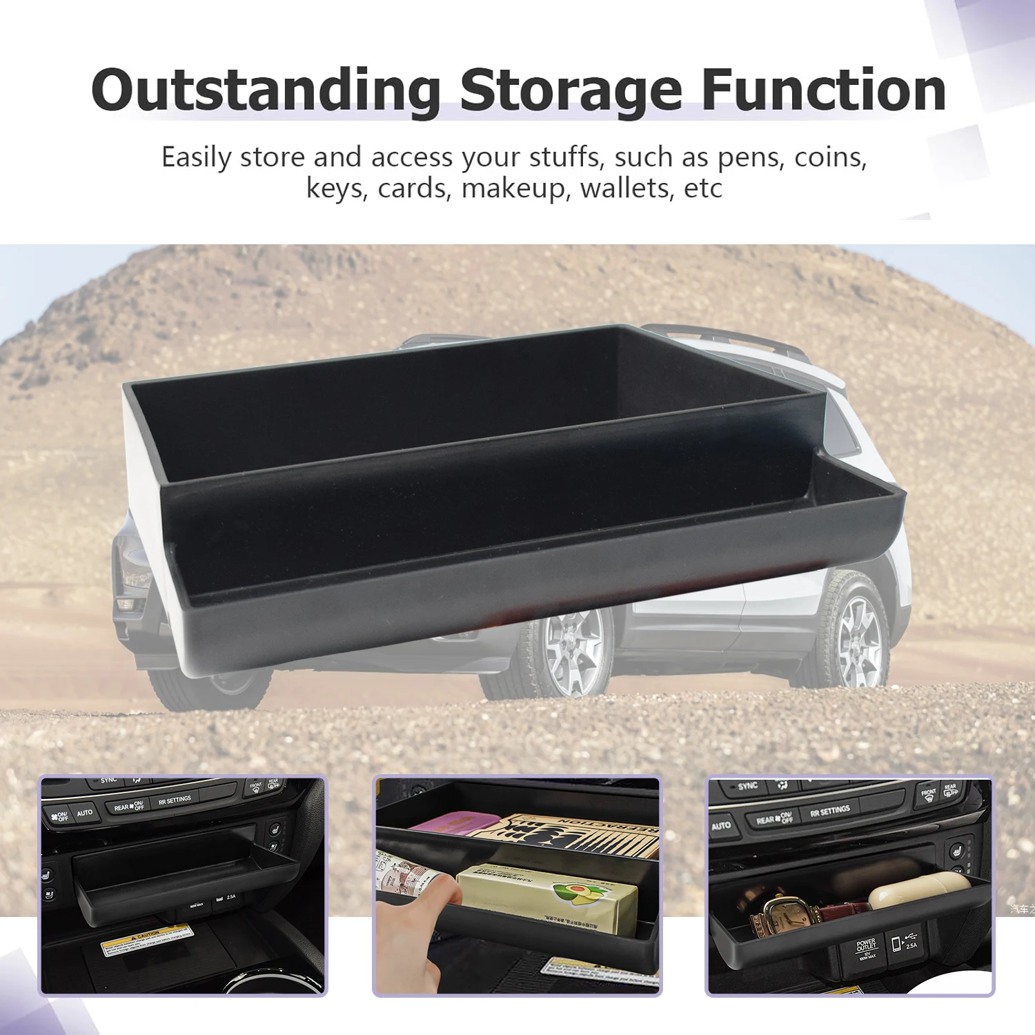 Center Console Drawer Storage Box Tray For Honda Pilot 2016-2022/ Ridgeline 2017-2024/ Passport 2019-2024 Drawer Car Organizer