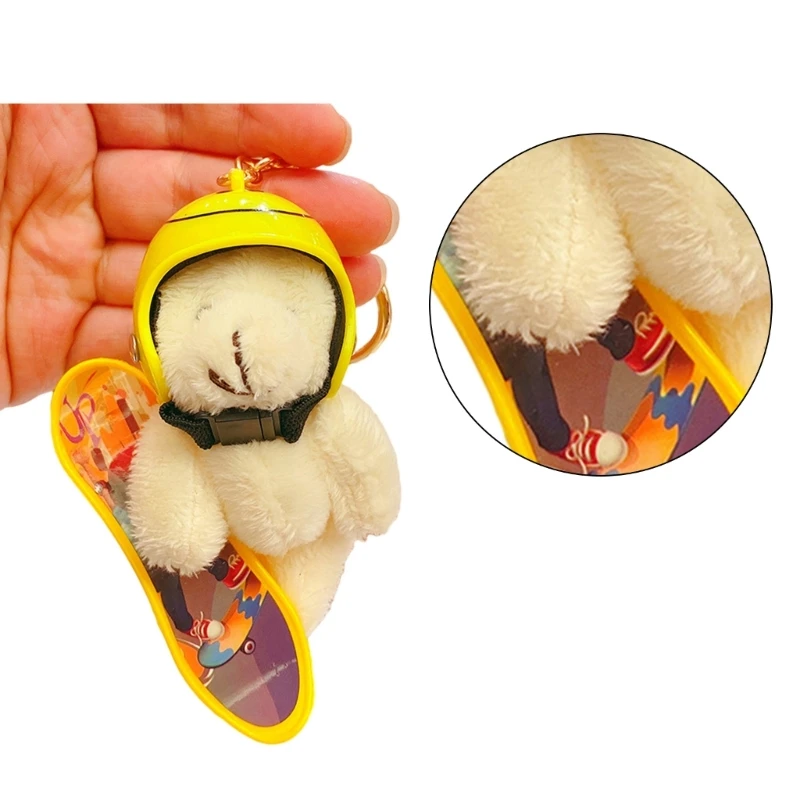 Small Skateboarding Bear Plush Keychain Fashion Bear Bag Charm Hanging Decors Plush Texture Perfect for Backpacks and Key