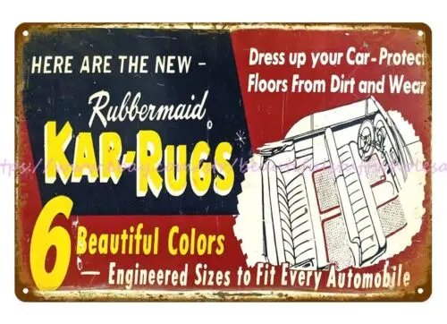 RUBBERMAID KAR RUGS metal tin sign outdoor metal advertising wall art