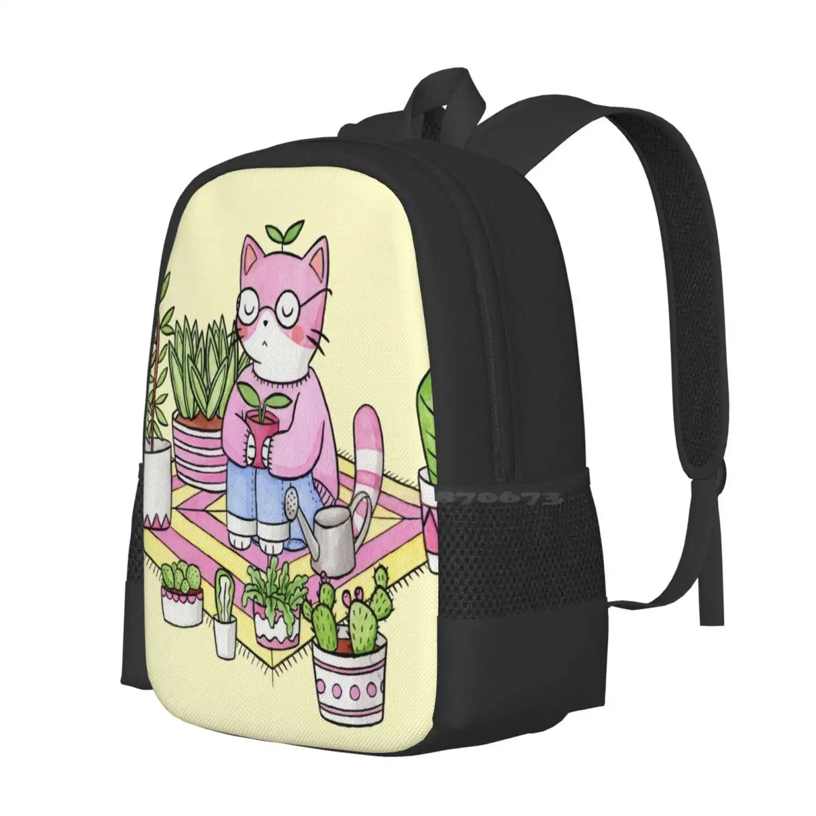 Cacti Meditation Hot Sale Schoolbag Backpack Fashion Bags Kitty Animal Cats Cactus Cacti Houseplants Meditation Potplant Pot