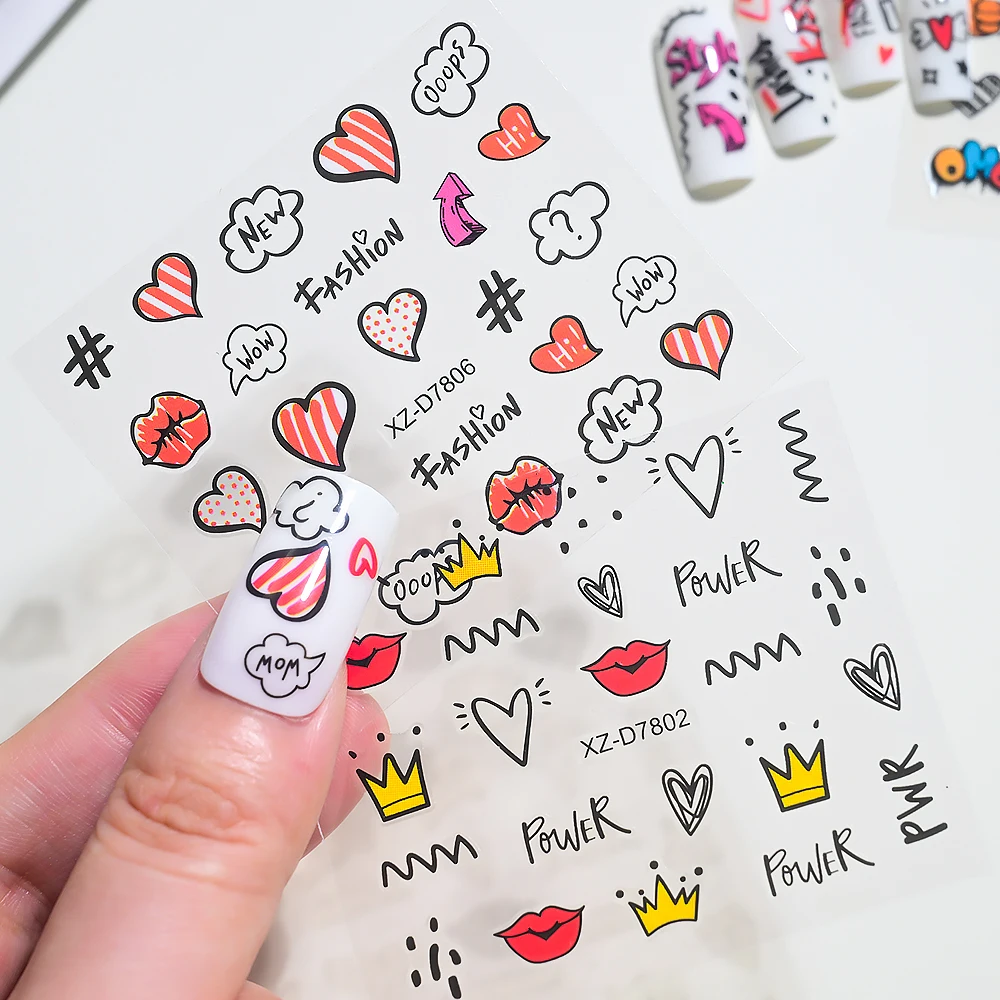 30 pz/set 3D Del Fumetto Del Gatto Unghie Artistiche Adesivi Nero Graffiti Animale Arco Stella Cuore Decalcomanie Per Unghie Kawaii Autoadesiva Manicure Slider