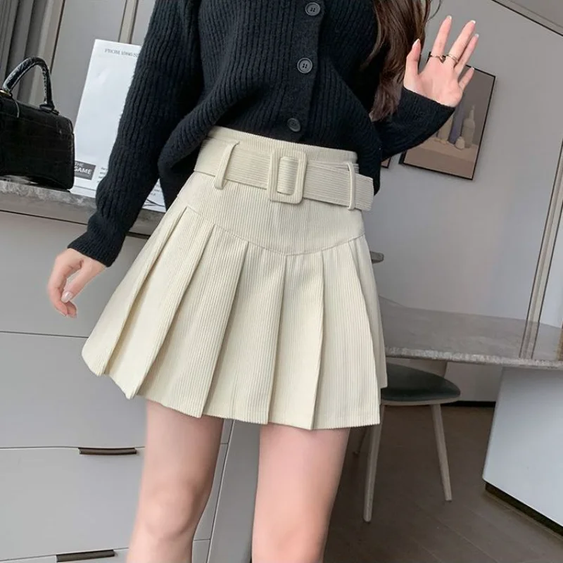 Corduroy Pleated Autumn and Winter 2025 New High-waisted A-line Slim Versatile Half-length Fashionable Hot Girl Skirt