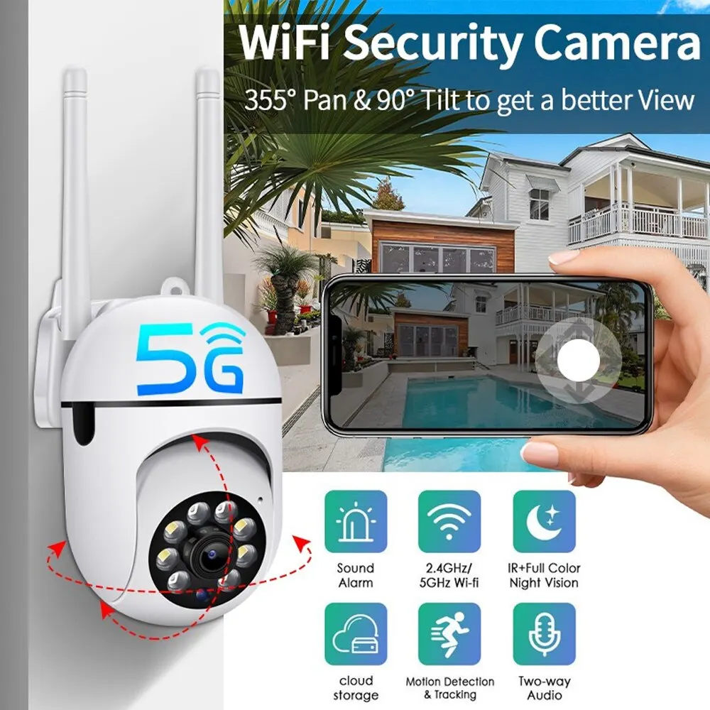 Kamera IP PTZ 5MP, kamera IP warna malam pelacakan otomatis CCTV IP WiFi kamera AI pelacakan manusia Audio dua arah kamera warna malam