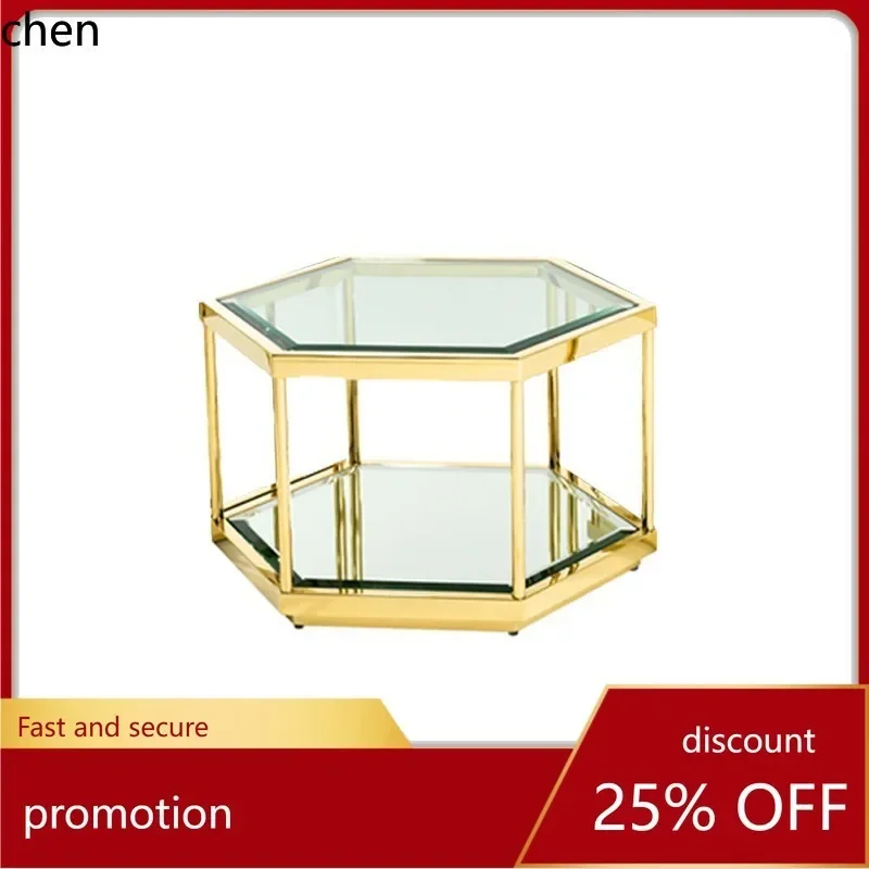 DSAlight luxury tempered glass coffee table hollow small apartment geometric stainless steel