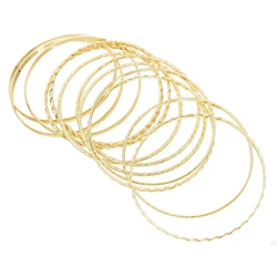 12 Pcs/Set Gold Silver Color Metal Bangles for Women Vintage Bohemian India Dance Twisted Big Circle Bracelet Punk Hand Jewelry