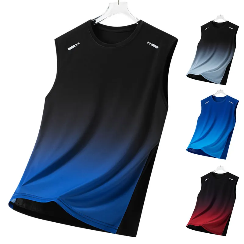 Summer Running Vest Men Contrasting Reflective Jogging Sports Sleeveless Coat Outdoor Breathable Elasticity Fitness Sportswear