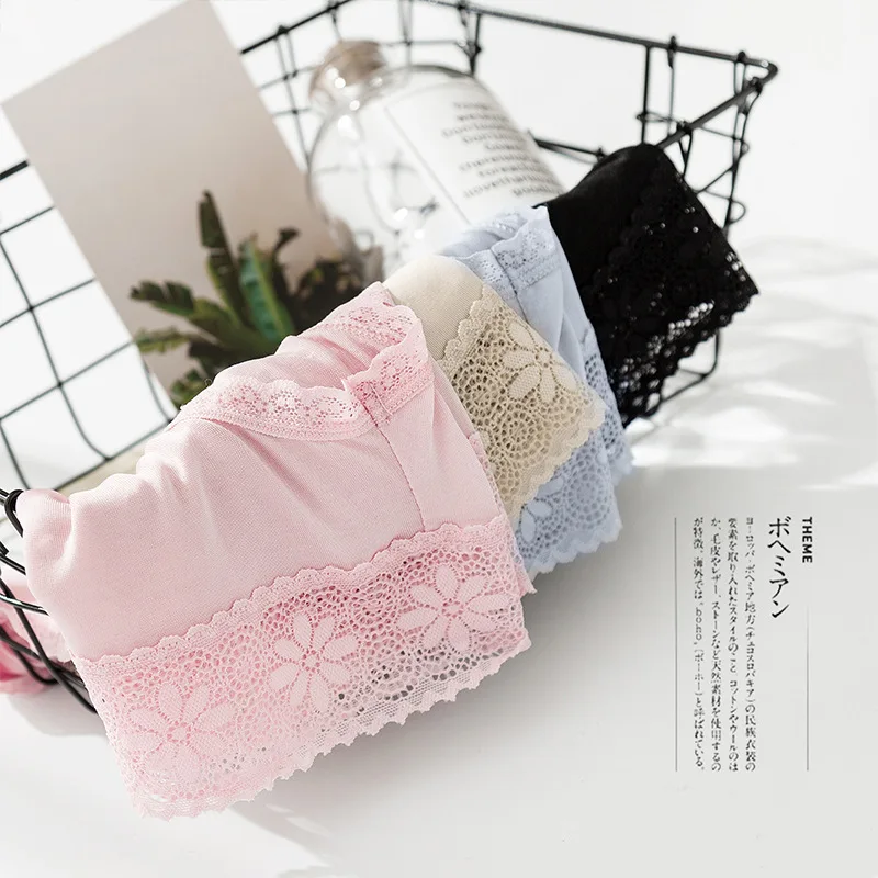 4 PACK Women\'s 100% Pure Silk Thin Sexy Lace Panties Briefs Underwear Lingerie Intimates M L XL TG008