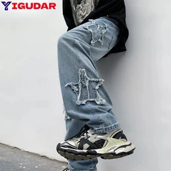 Fashion Stars Towel Embroidery Brown Men Jeans Pants Y2K men clothing Straight Hip Hop Cotton Trousers Pantalon cargo pants men
