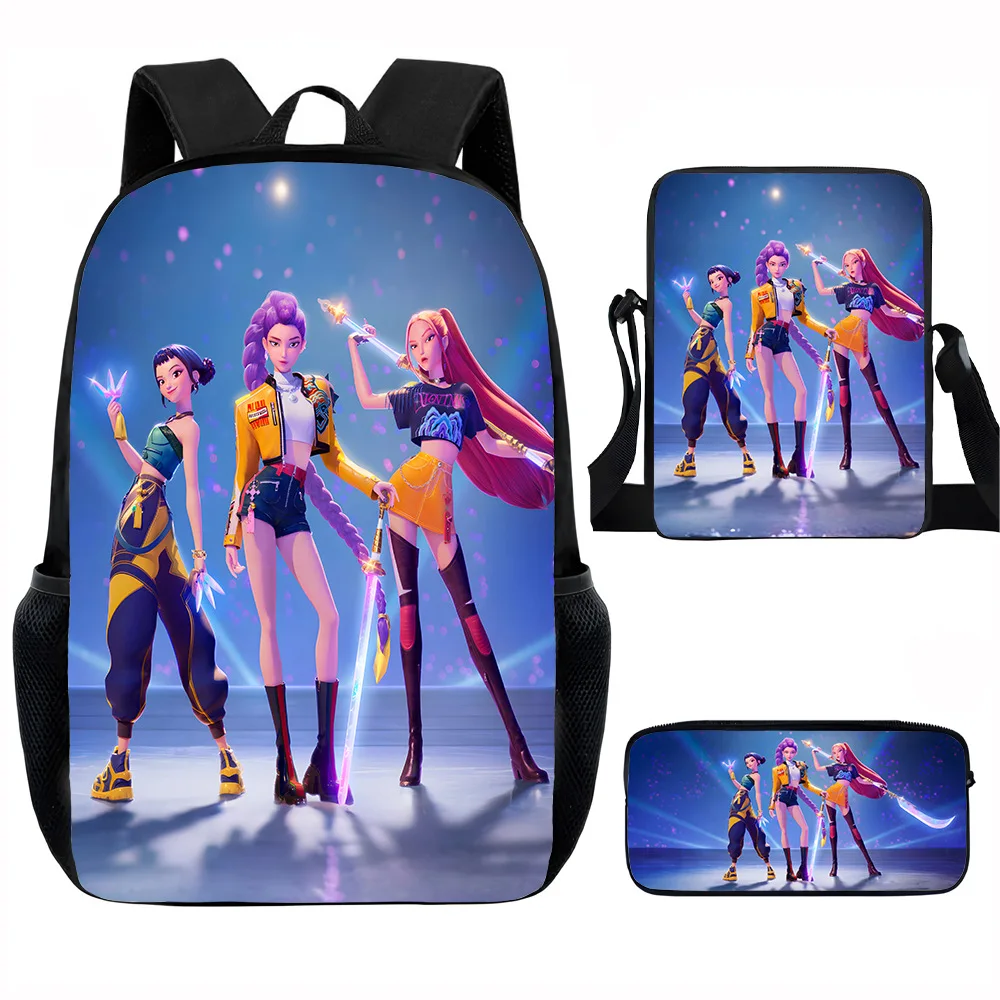 Classico popolare KPop Demon Hunters Stampa 3D 3 pezzi / set Borse da scuola per alunni Zaino per laptop Zaino Borsa a tracolla inclinata Astuccio