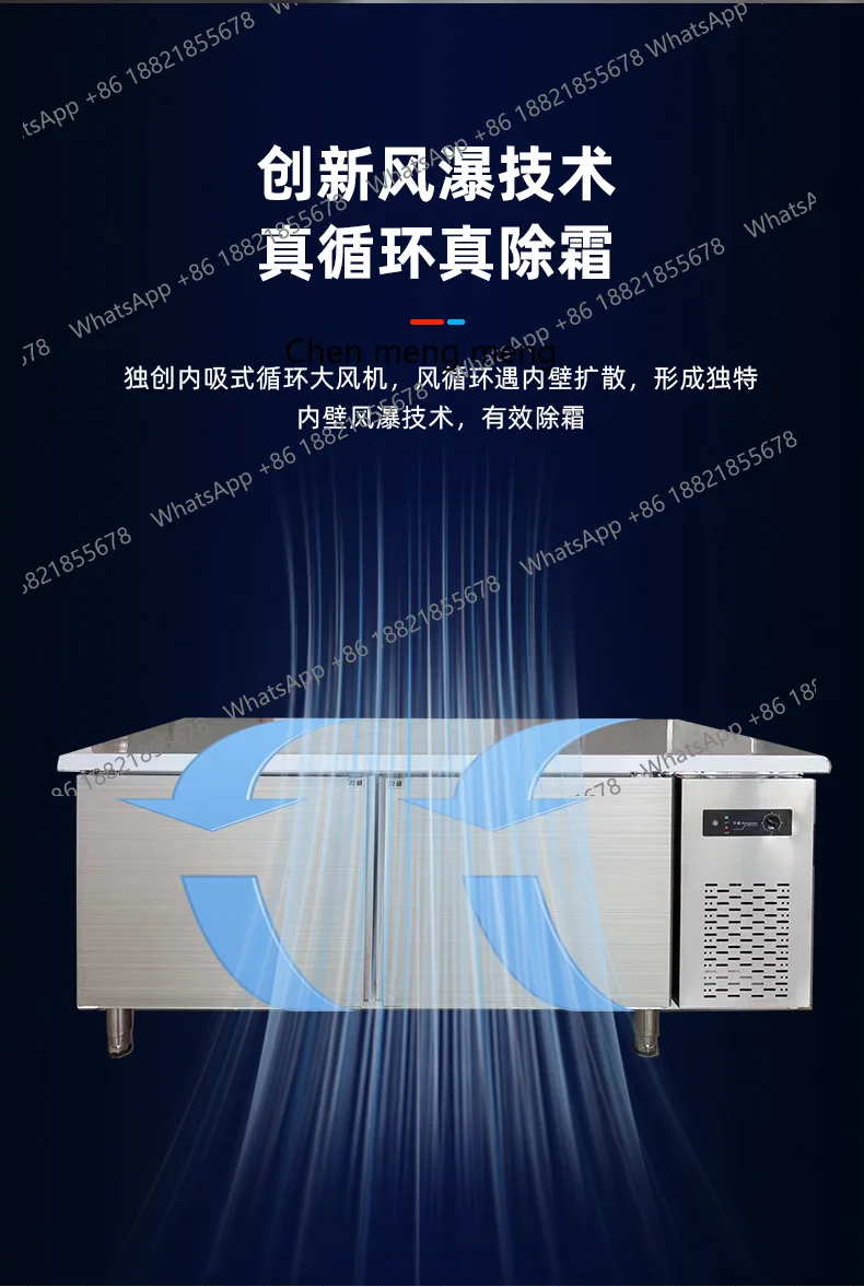 Congelador refrigerado, freezer plano, cozinha, bancada horizontal de aço inoxidável, armário de manutenção fresca, uso comercial