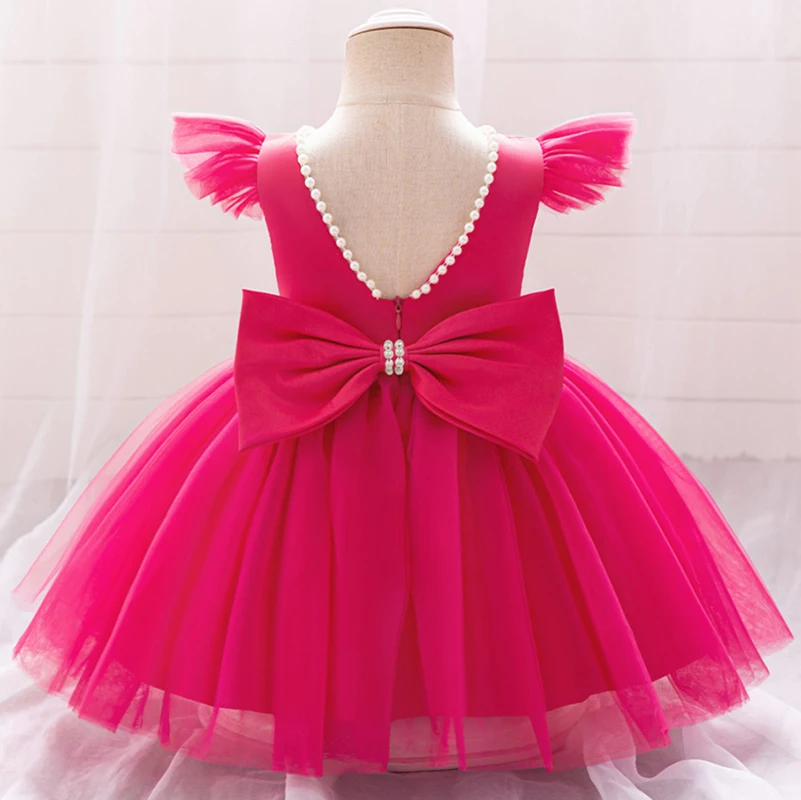 Baby Girls Bow Party Dress Girl Princess Dresses Flower Kids Wedding Bridesmaid Lace Gown Toddler Daily Holiday Beading Costumes